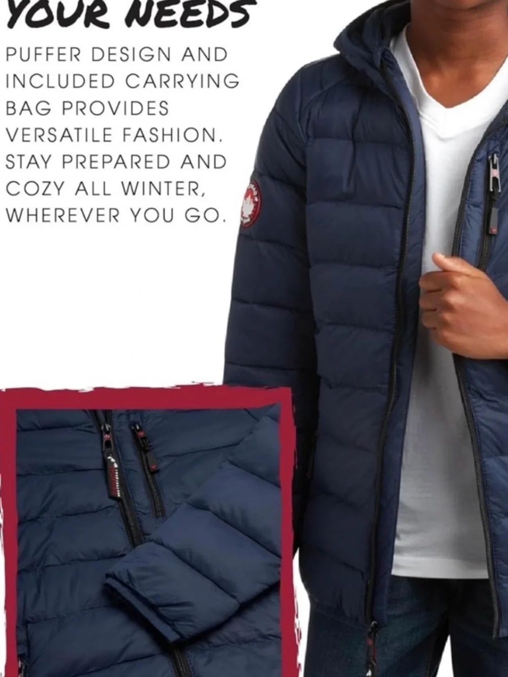 Canada Weather Gear Hooded Jacket Winter Coat Navy Blue L With Travel Bag